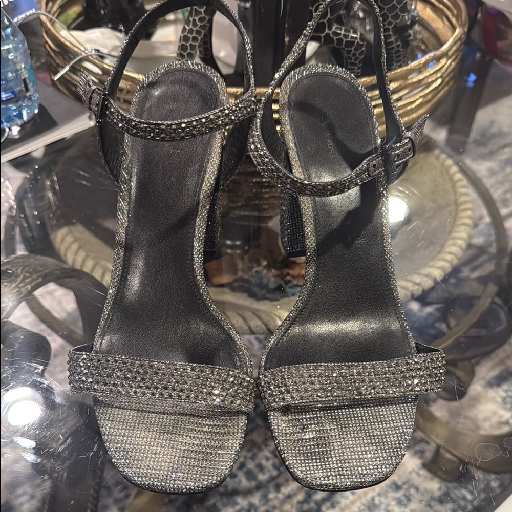 Michael Kors Silver Heels with Rhinestone Embellishments